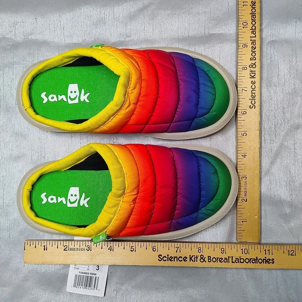 SANUK Girls Size 3 Lil Puffer Low Rainbow Mule Sandal Slippers‎ NEW